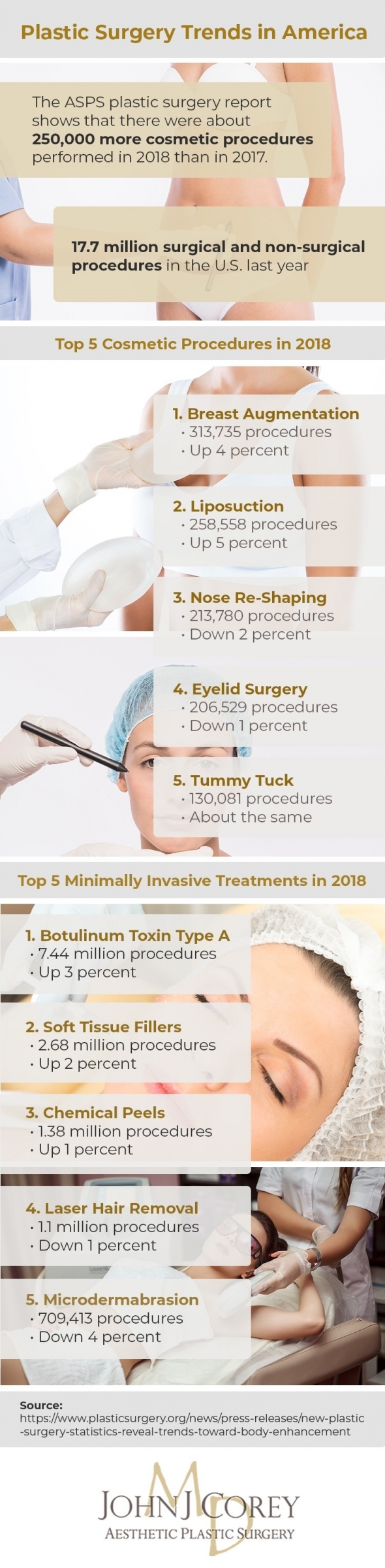 Infographic showing plastic surgery statistics in the U.S. in 2018